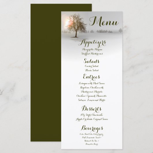 25 Menükarten Winter Sunset Tree Snow Cover (Vorne/Hinten)