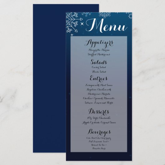 25 Menükarten Winterschneeflocken Schneeeis (Vorne/Hinten)