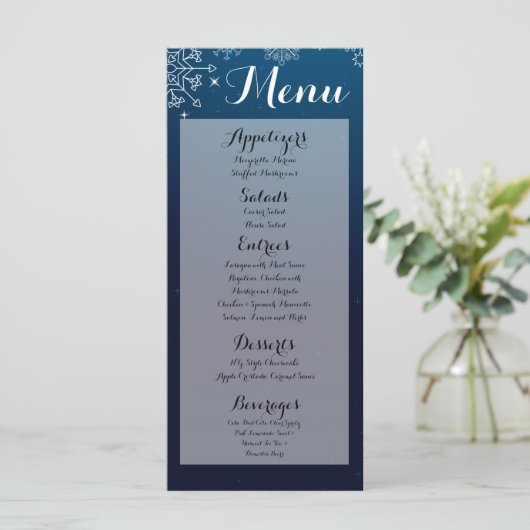 25 Menükarten Winterschneeflocken Schneeeis (Stehend Vorderseite)