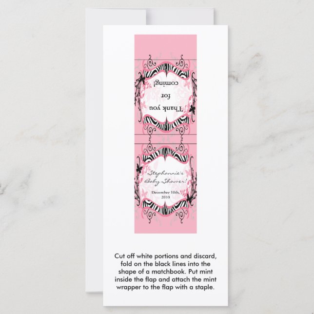 25 Mint Matchbooks Girly Butterfly Zebra Print (Vorderseite)