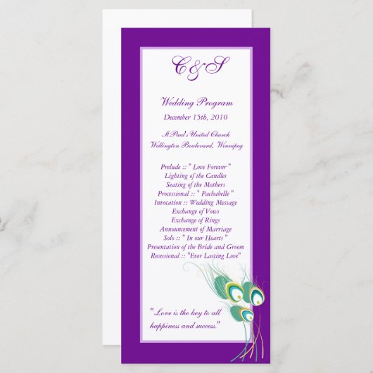 25 Moderne Lila Pfauenhochzeiten Programm (Vorne/Hinten)