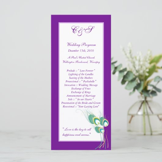 25 Moderne Lila Pfauenhochzeiten Programm (Stehend Vorderseite)