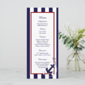 25 Navy Blue Anchor Nautical Wedding Menu Cards Menükarte (Stehend Vorderseite)