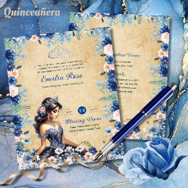 25 Navy Blue Quinceanera Dress Floral Rose Flyer