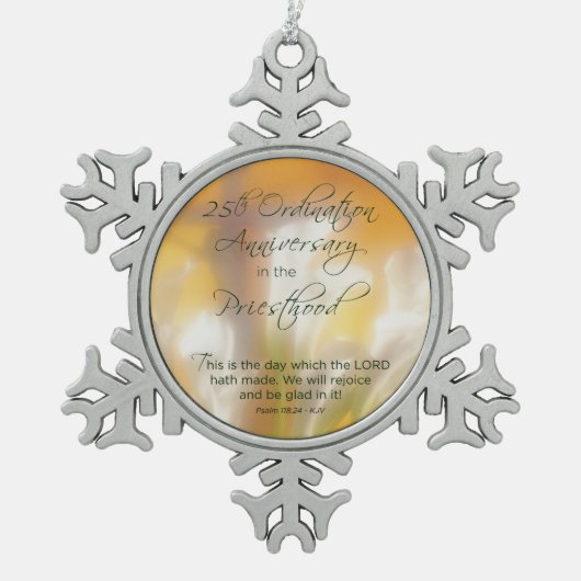 25. Ordination Jubiläum Priestertum Lilies Schneeflocken Zinn-Ornament (Vorderseite)