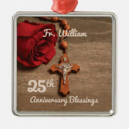 25. Ordination Jubiläum Rose und Rosary Ornament Aus Metall