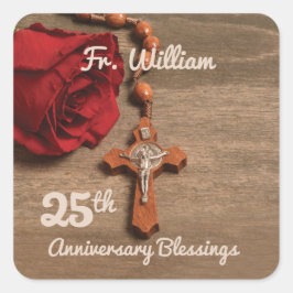 25. Ordination Jubiläum Rose und Rosary Quadratischer Aufkleber