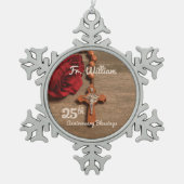 25. Ordination Jubiläum Rose und Rosary Schneeflocken Zinn-Ornament (Vorderseite)