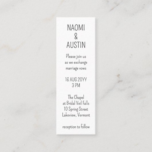 25 Pack Mini Wedding Einladung QR Code Lesezeichen (Vorderseite)