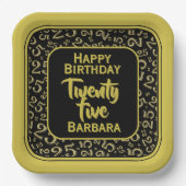 25. Party Random Number Pattern Black/Gold Pappteller (Vorderseite)