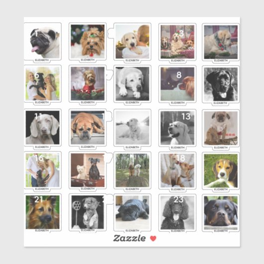 25 Personalisiert DOG ADVENT CALENDAR FOTOS NAME Aufkleber (Blatt)