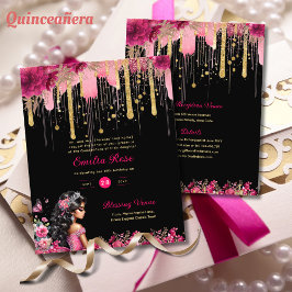 25 PINK Gold Glitzern Quinceanera Dress Floral Flyer