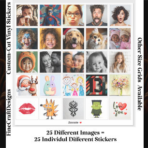25 Quadratische individuelle Fotocollage mit eigen Aufkleber