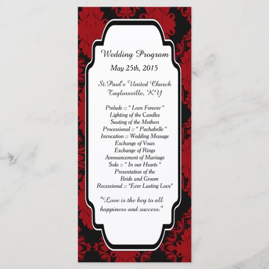 25 Romantische Red Damask Hochzeitsprogramme Programm (Vorderseite)