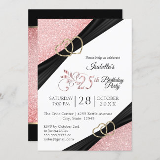 25. Rosa Glitzer und Goldenes Herz Geburtstag Einladung