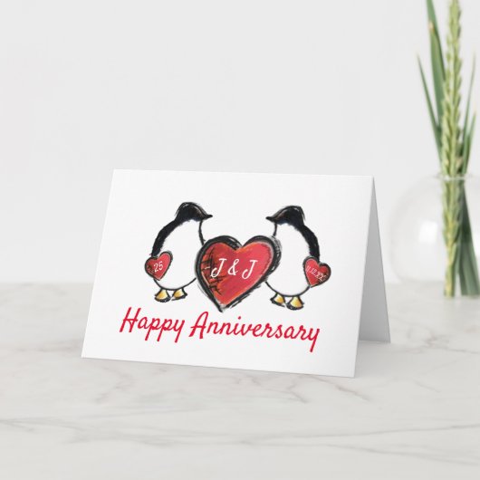 25. rubinischer Hochzeitspinguin Karte (Vorderseite)