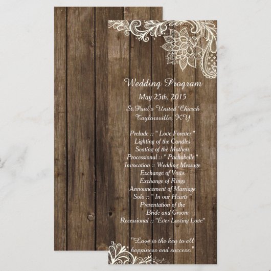 25 rustikale Hochzeitsprogramme für Spitzenwald Programm (Vorne/Hinten)