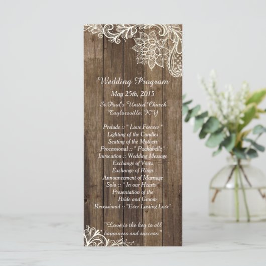 25 rustikale Hochzeitsprogramme für Spitzenwald Programm (Stehend Vorderseite)