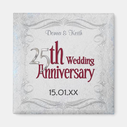 25. Silber und Burgund Jahrestag Magnet (Vorne)