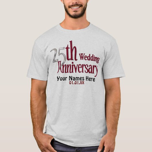 25. Silber und Burgund Jahrestag T-Shirt (Vorderseite)