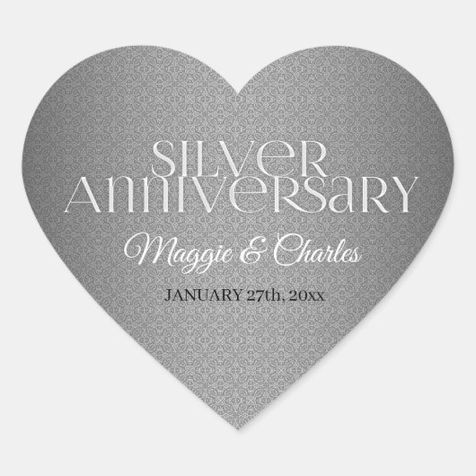 25. Silberhochzeit Herz-Aufkleber (Vorderseite)