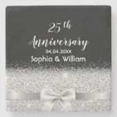 25. Silberhochzeit Jubiläum schwarze Monogramm Steinuntersetzer (Vorderseite)