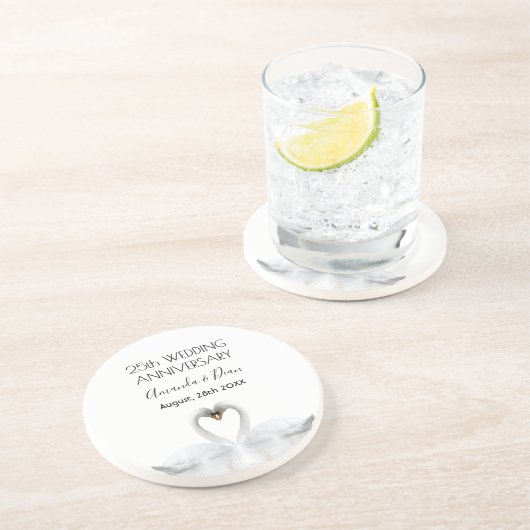 25. Silberhochzeit Jubiläum Weiße Schwäne Getränkeuntersetzer (Seite)