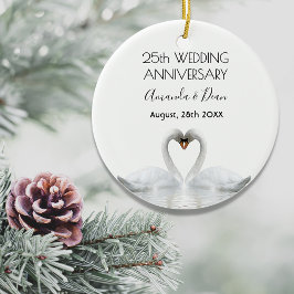 25. Silberhochzeit Jubiläum Weiße Schwäne Liebe Keramik Ornament