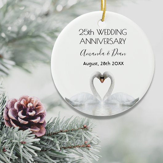 25. Silberhochzeit Jubiläum Weiße Schwäne Liebe Keramik Ornament
