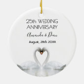 25. Silberhochzeit Jubiläum Weiße Schwäne Liebe Keramik Ornament (Hinten)
