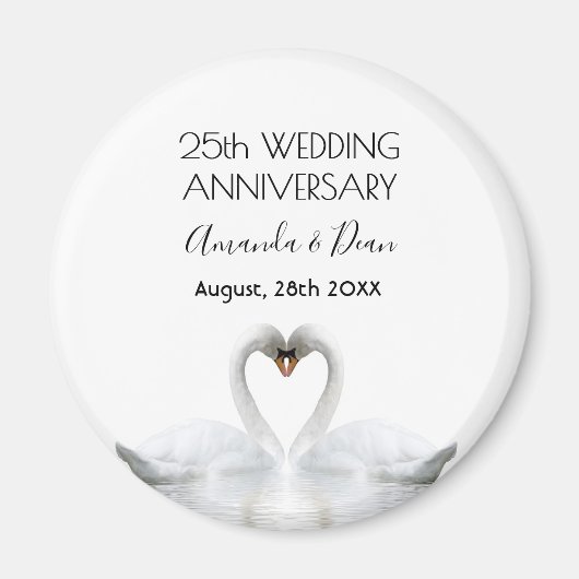 25. Silberhochzeit Jubiläum Weiße Schwäne Liebe Magnet (Vorne)