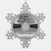 25. Silberhochzeit Schneeflocken Zinn-Ornament (Vorderseite)