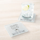 25. Silberjubiläum Weiße Schwäne Liebe Silber Glasuntersetzer (Schrägansicht)