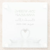 25. Silberjubiläum Weiße Schwäne Liebe Silber Glasuntersetzer (Rückseite)