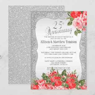 25. silberne Glitter-Hochzeitstag-Jubiläum   DIY-T Einladung