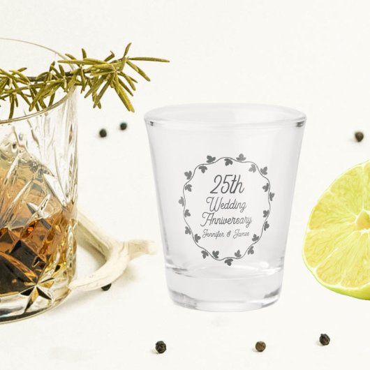 25. silberne Hochzeit Efeukranz Schnapsglas