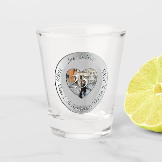 25. silberne Hochzeit + Foto Schnapsglas (Vorderseite)