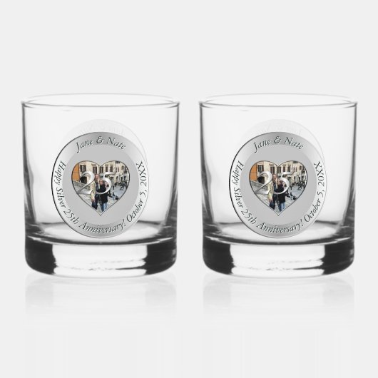 25. silberne Hochzeit + Foto Whiskyglas (Vorderseite)