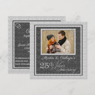 25. silberne Hochzeit mit Foto in Damast Einladung