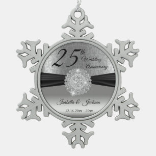 25. silberne Hochzeit Schneeflocken Zinn-Ornament