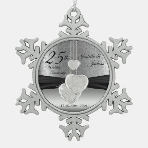 25. silberne Hochzeit Schneeflocken Zinn-Ornament