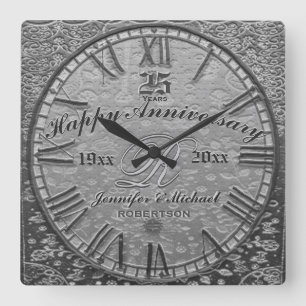 25. silberne Hochzeit Vintage Antik Quadratische Wanduhr