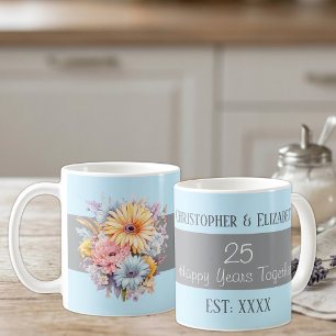 25. silberne Hochzeitsblumen Namen blau Kaffeetasse