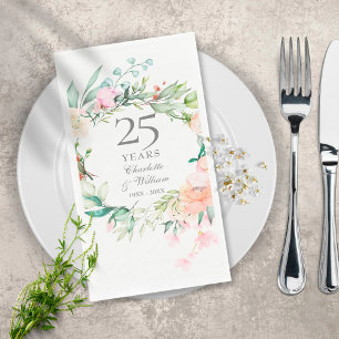 25. silberne Hochzeitsjubiläums-Rosen Floral Serviette