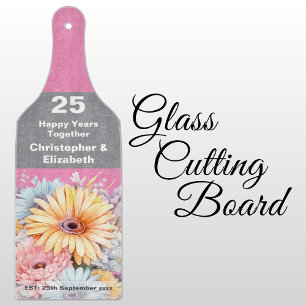 25. silberne Hochzeitstag Blumig Rosa Schneidebrett