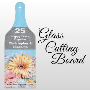 25. silberne Hochzeitstag Blumige Blaue Schneidebrett