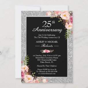 25. silberne Hochzeitstag Elegante Blumen Einladung