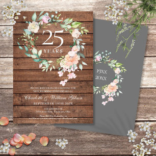 25. silberne Hochzeitstag Florale Rustikale Holz Einladung