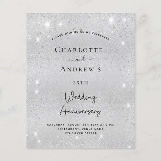 25. silberne Hochzeitstag Glitter-Einladung (Vorderseite)