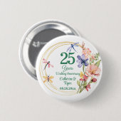 25. silberne Hochzeitstag Goldrahmen Blumen Button (Vorne & Hinten)
